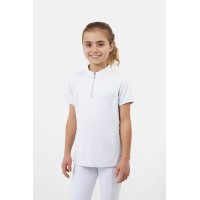 Wedstrijdpolo Horze Louisa Young Rider met inzetstukken van mesh Wit / turquoiseblauw
