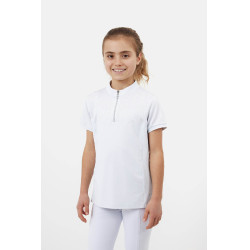 Wedstrijdpolo Horze Louisa Young Rider met inzetstukken van mesh Wit / turquoiseblauw