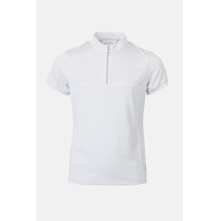 Wedstrijdpolo Horze Louisa Young Rider met inzetstukken van mesh Wit / turquoiseblauw