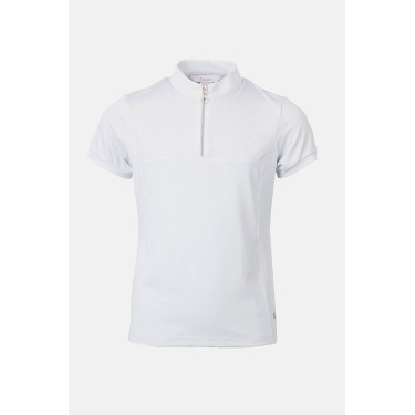 Wedstrijdpolo Horze Louisa Young Rider met inzetstukken van mesh Wit / turquoiseblauw