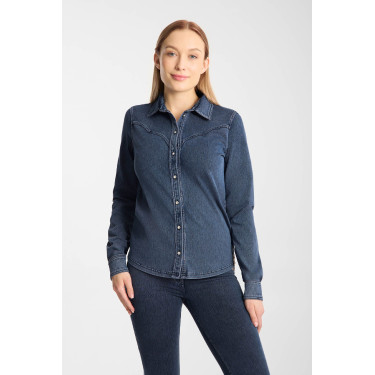 Horze Ulrika western damesblouse Blauw denim
