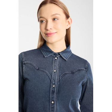 Horze Ulrika western damesblouse Blauw denim