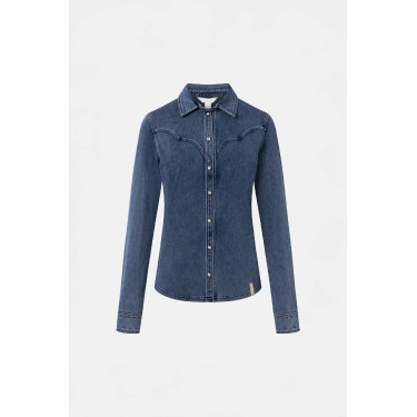 Horze Ulrika western damesblouse Blauw denim
