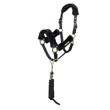 Shires Arma halster en longe van imitatiebont Zwart