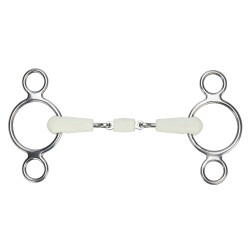 Shires EquiKind Softie dubbelgebroken kneveltrens met twee ringen Staal Grijs