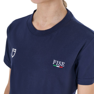 Unisex slim fit T-shirt kinderen Equestro X Fise Marineblazer Marineblauw