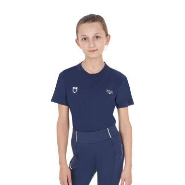 Unisex slim fit T-shirt kinderen Equestro X Fise Marineblazer Marineblauw