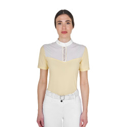 Dames wedstrijdpolo slim fit met inzetstukken in satijnachtige stof Zon Oranje