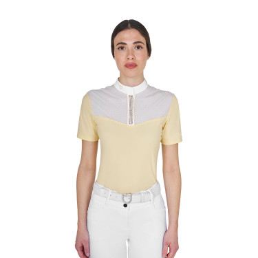 Dames wedstrijdpolo slim fit met inzetstukken in satijnachtige stof Zon Oranje