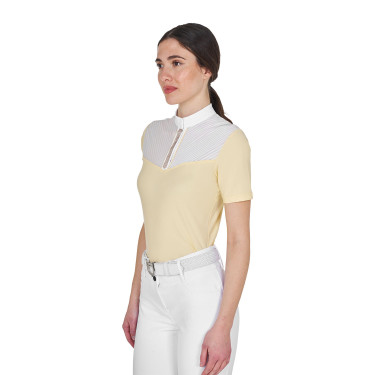 Dames wedstrijdpolo slim fit met inzetstukken in satijnachtige stof Zon Oranje