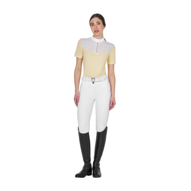 Dames wedstrijdpolo slim fit met inzetstukken in satijnachtige stof Zon Oranje