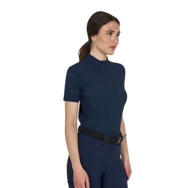Dames trainings T-shirt van technische stof met microgaatjes Marineblazer Marineblauw