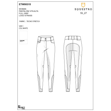 Damesbroek met full grip, hoge taille, logo in strass Wit