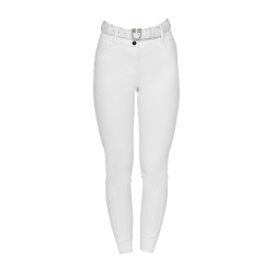 Damesbroek met full grip, hoge taille, logo in strass Wit