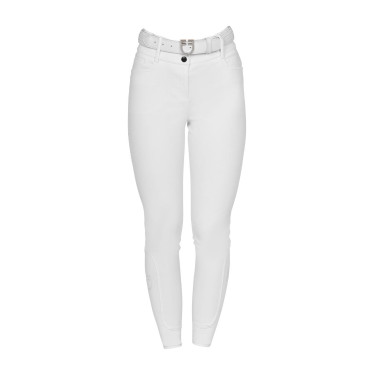 Damesbroek met full grip, hoge taille, logo in strass Wit