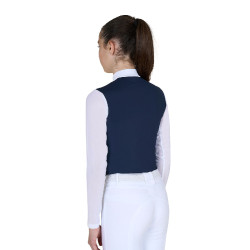 Wedstrijdpolo voor meisjes met lange mouwen met inzetstukken van micromesh Marineblazer Marineblauw