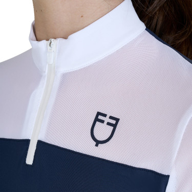 Wedstrijdpolo voor meisjes met lange mouwen met inzetstukken van micromesh Marineblazer Marineblauw