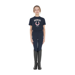 Meisjes T-shirt Horse Team van katoen Marine Marineblauw