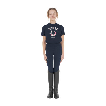Meisjes T-shirt Horse Team van katoen Marine Marineblauw