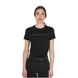 Dames T-shirt van katoen met gelamineerd logo Zwart