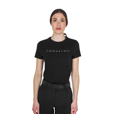 Dames T-shirt van katoen met gelamineerd logo Zwart