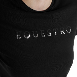 Dames T-shirt van katoen met gelamineerd logo Zwart