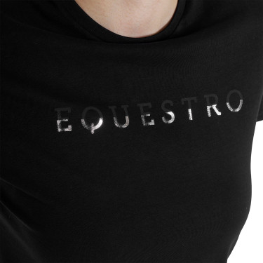 Dames T-shirt van katoen met gelamineerd logo Zwart