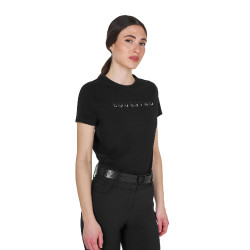 Dames T-shirt van katoen met gelamineerd logo Zwart