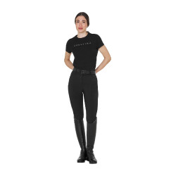 Dames T-shirt van katoen met gelamineerd logo Zwart
