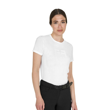 Basic dames T-shirt glanzend logo toon-op-toon Wit