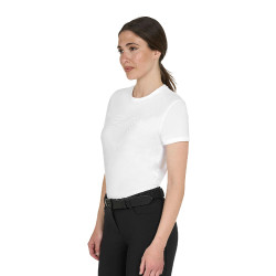 Basic dames T-shirt glanzend logo toon-op-toon Wit