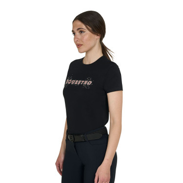 Dames T-shirt met strass van katoen Zwart