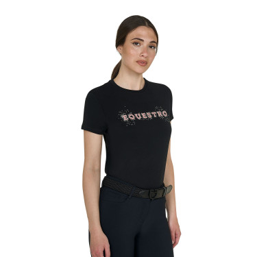 Dames T-shirt met strass van katoen Zwart