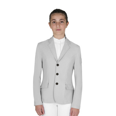 Kinderwedstrijdjas Equestro slim fit met drie knopen Havenmist Wit