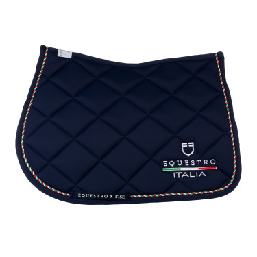 Springzadeldek Equestro x FISE met Italiaanse vlagbies Marineblazer Marineblauw