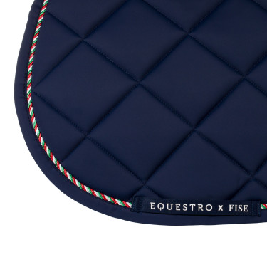 Springzadeldek Equestro x FISE met Italiaanse vlagbies Marineblazer Marineblauw