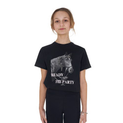 Meisjes T-shirt Equestro Ready To The Party van katoen met strass, korte mouwen Zwart