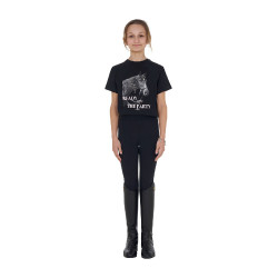 Meisjes T-shirt Equestro Ready To The Party van katoen met strass, korte mouwen Zwart