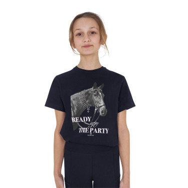 Meisjes T-shirt Equestro Ready To The Party van katoen met strass, korte mouwen Marine Marineblauw Meisjes T-shirt Equestro Ready To The Party van katoen met strass, korte mouwen Marine Marineblauw