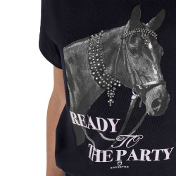 Meisjes T-shirt Equestro Ready To The Party van katoen met strass, korte mouwen Marine Marineblauw Meisjes T-shirt Equestro Ready To The Party van katoen met strass, korte mouwen Marine Marineblauw