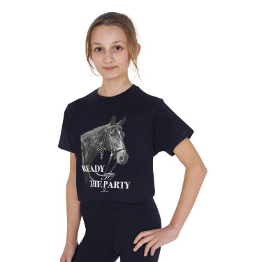 Meisjes T-shirt Equestro Ready To The Party van katoen met strass, korte mouwen Marine Marineblauw Meisjes T-shirt Equestro Ready To The Party van katoen met strass, korte mouwen Marine Marineblauw