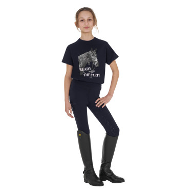 Meisjes T-shirt Equestro Ready To The Party van katoen met strass, korte mouwen Marine Marineblauw Meisjes T-shirt Equestro Ready To The Party van katoen met strass, korte mouwen Marine Marineblauw