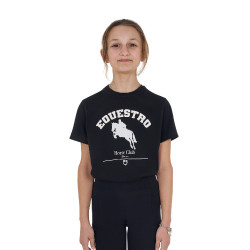 Meisjes-T-shirt Equestro Jumping Horse Club katoen korte mouwen Zwart