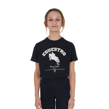 Meisjes-T-shirt Equestro Jumping Horse Club katoen korte mouwen Zwart