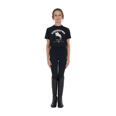 Meisjes-T-shirt Equestro Jumping Horse Club katoen korte mouwen Zwart