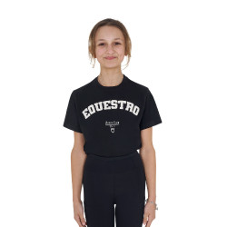 T-shirt meisje Equestro Horse Club katoen korte mouwen Zwart
