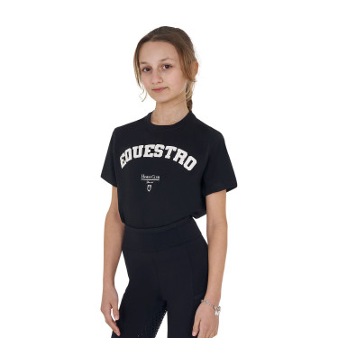 T-shirt meisje Equestro Horse Club katoen korte mouwen Zwart