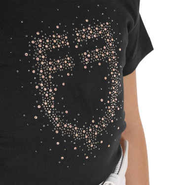 Meisjes T-shirt Equestro slim-fit met roze glitterlogo, korte mouwen Zwart