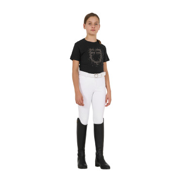 Meisjes T-shirt Equestro slim-fit met roze glitterlogo, korte mouwen Zwart