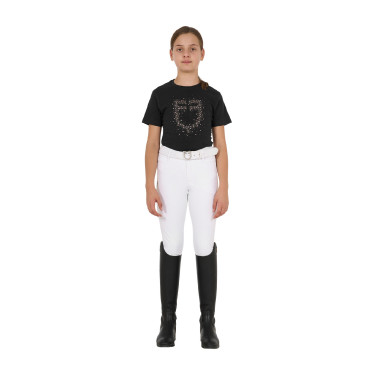 Meisjes T-shirt Equestro slim-fit met roze glitterlogo, korte mouwen Zwart